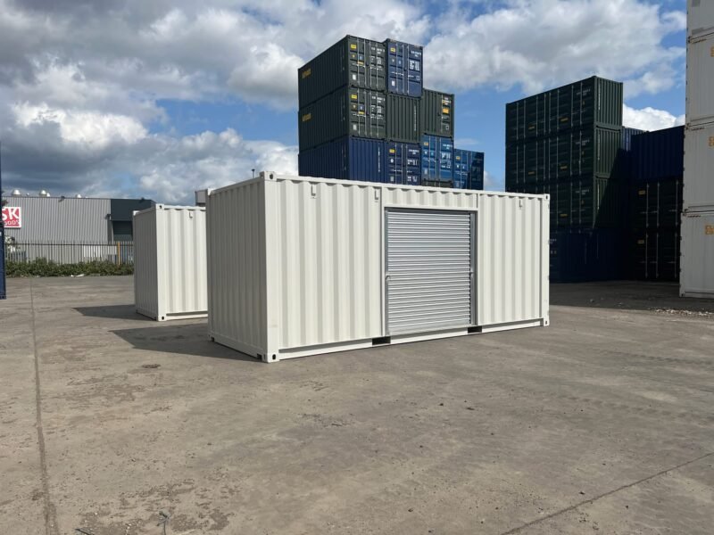 20ft Custom One Trip Shipping Container – Roller Shutter & RAL 7035 Respray
