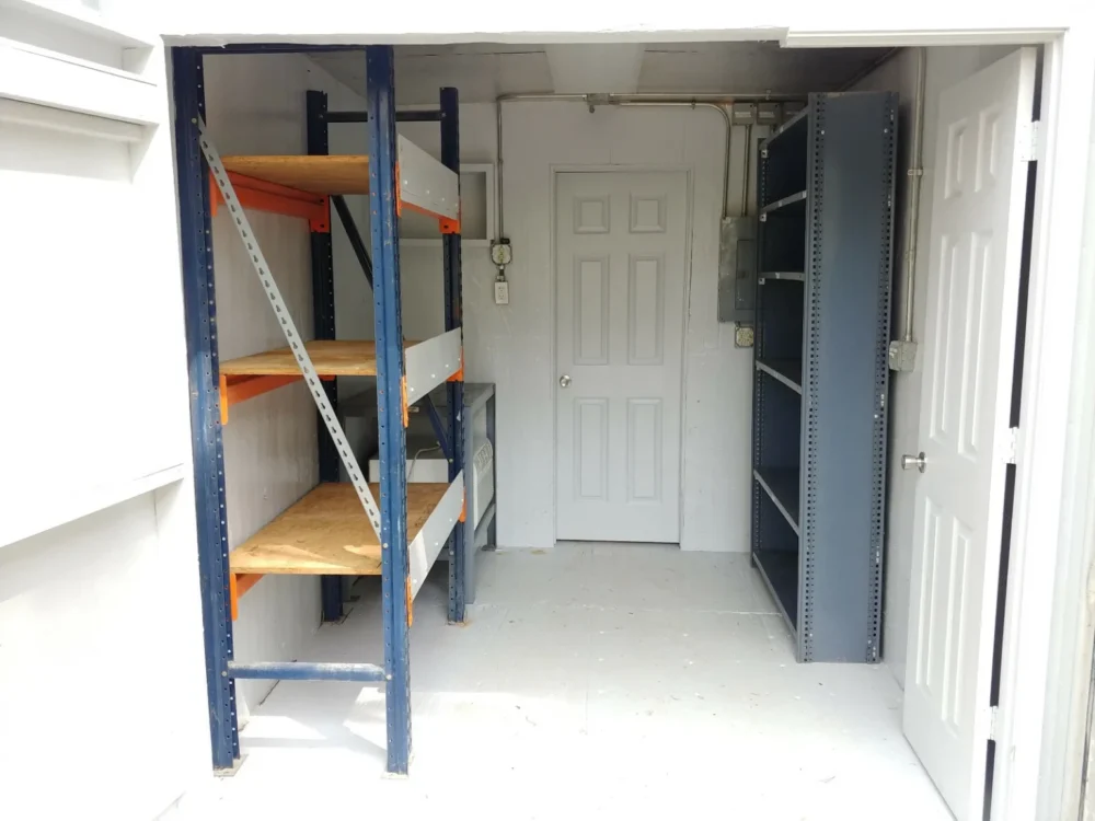 40 ft Container Shop – Climate Controlled Office + Inventory Storage  Racking