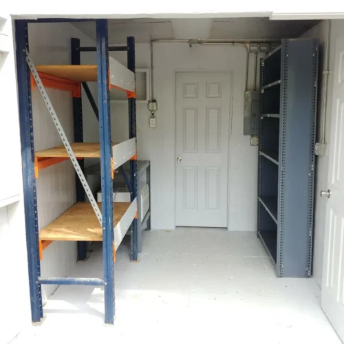 40 ft Container Shop – Climate Controlled Office + Inventory Storage  Racking