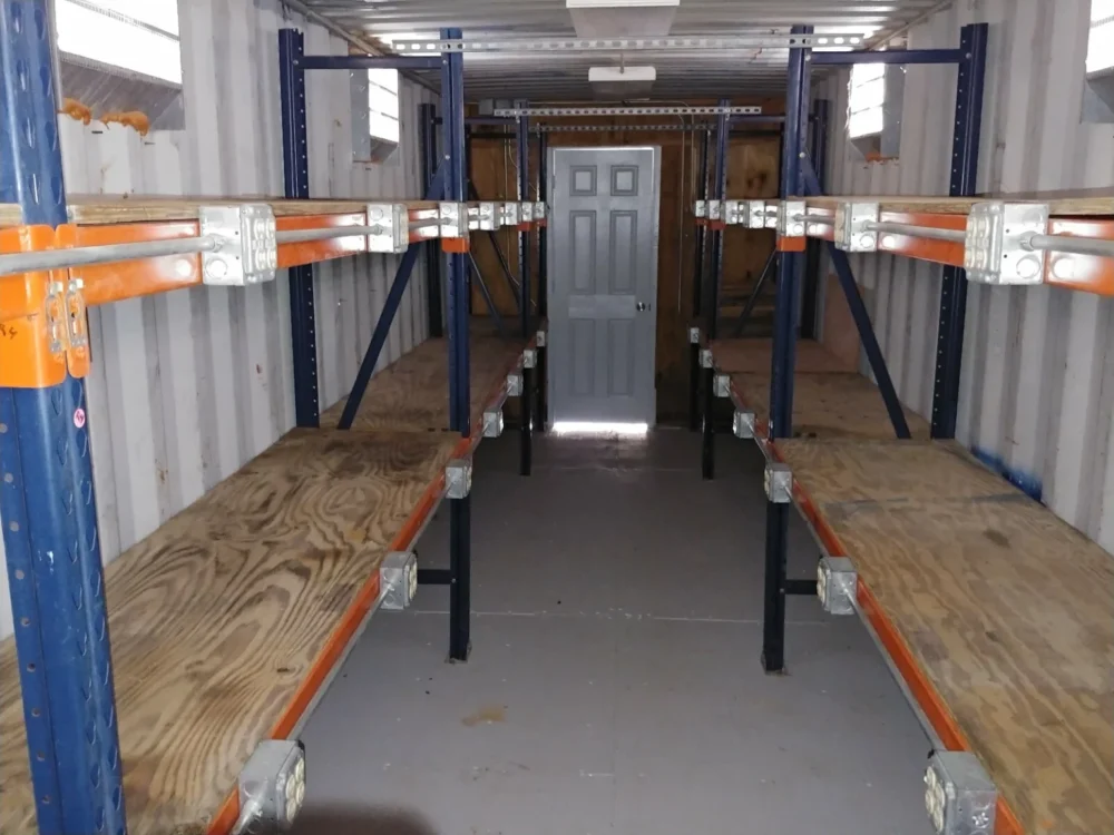 40 ft Container Shop – Climate Controlled Office + Inventory Storage  Racking