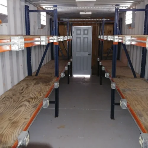 40 ft Container Shop – Climate Controlled Office + Inventory Storage  Racking