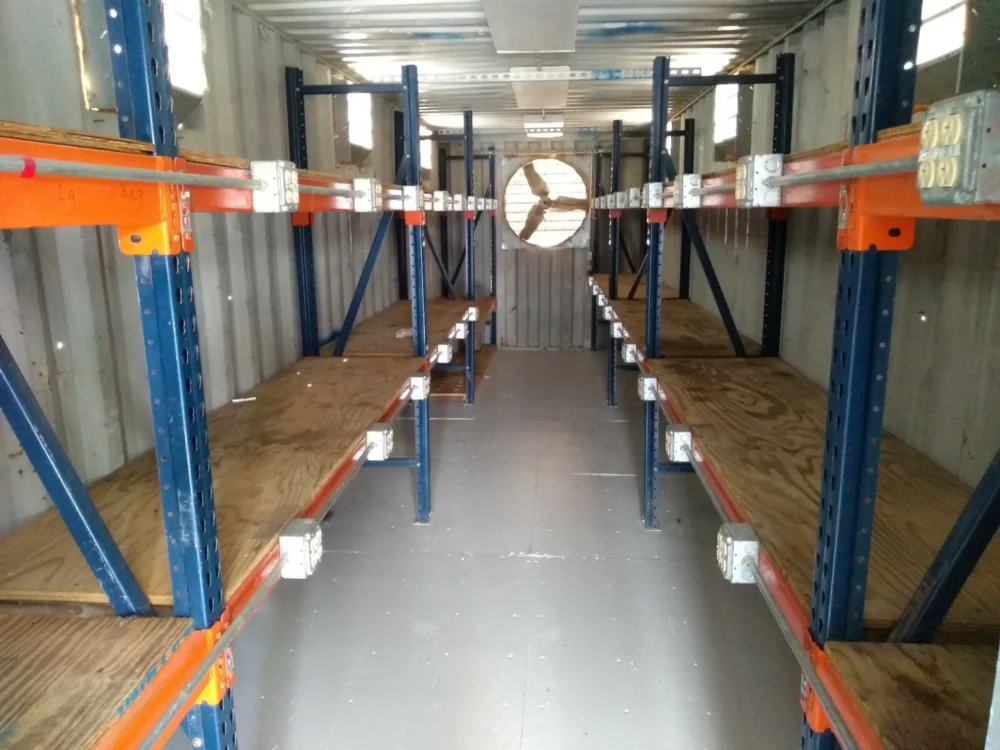 40 ft Container Shop – Climate Controlled Office + Inventory Storage  Racking