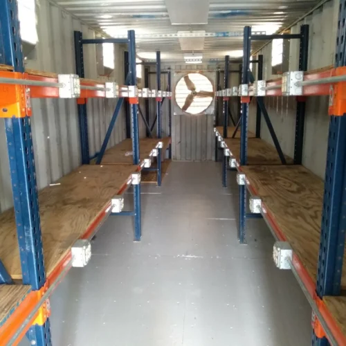 40 ft Container Shop – Climate Controlled Office + Inventory Storage  Racking