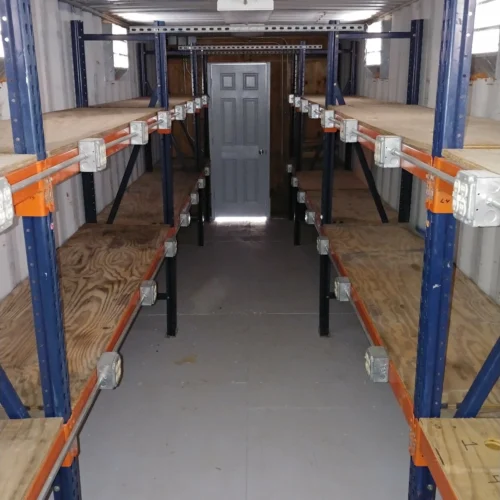 40 ft Container Shop – Climate Controlled Office + Inventory Storage  Racking