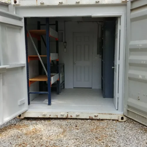 40 ft Container Shop – Climate Controlled Office + Inventory Storage  Racking